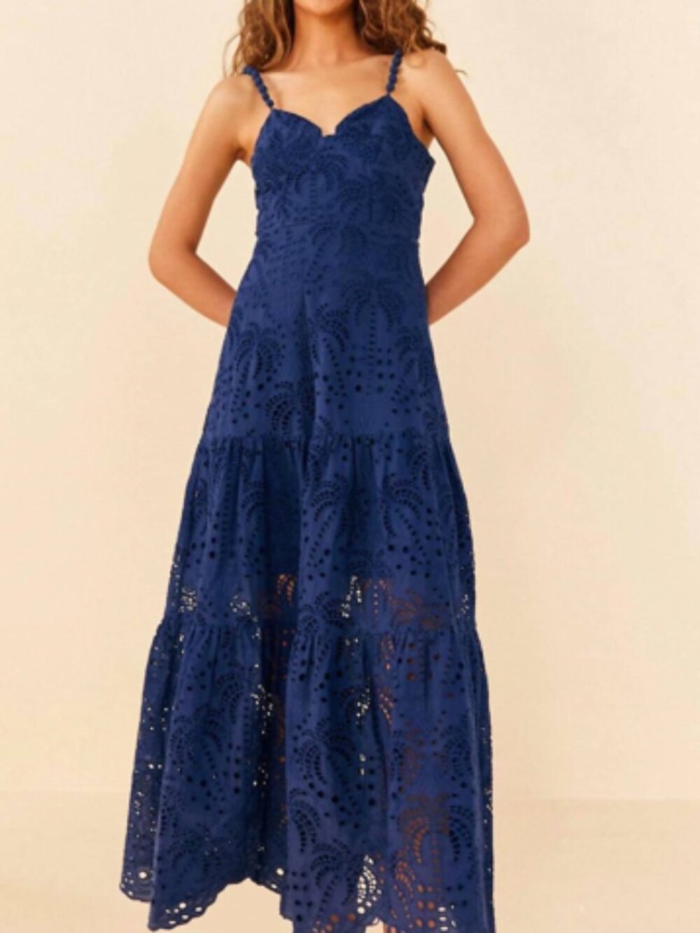 Farm Rio Deep Blue Palm Tree Richelieu Midi Dress